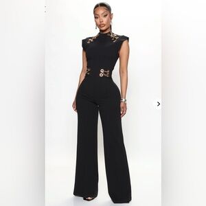 Fashion Nova Black Jumpsuit with Gold Accents